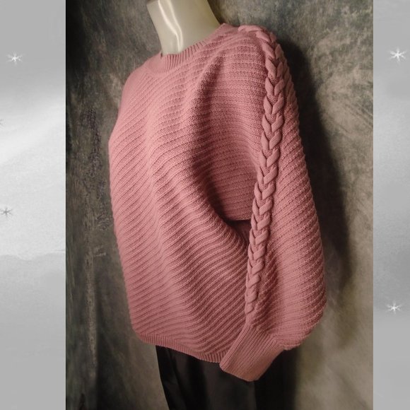 Vera Wang Warm Sweater, Dolman Sleeves, Fun Details, Dusty Pink Mauve Pullover - Picture 8 of 10